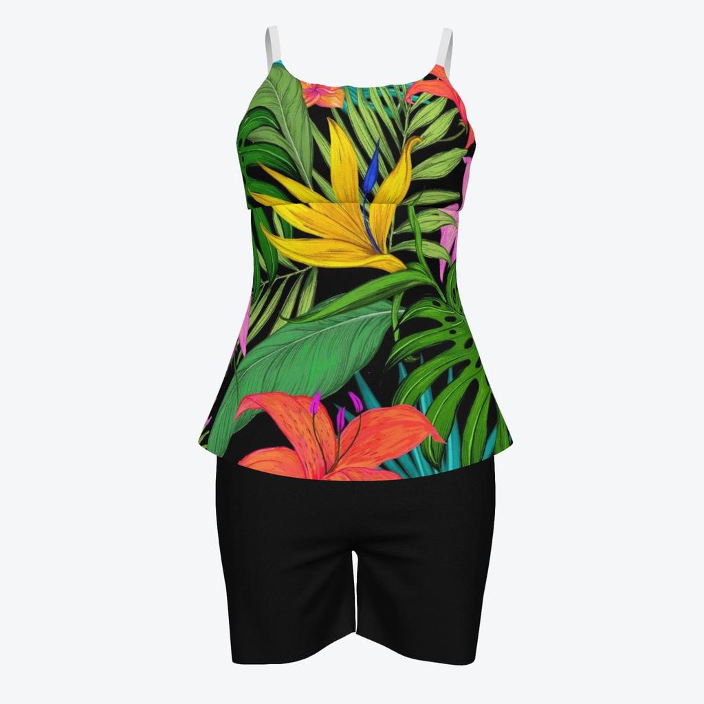 Women's 3D Print Strappy Tank & Shorts Swimsuit Set