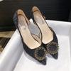 New Classic Style Crystal High Heels Women's French Stiletto Low-Cut Women's Shoes