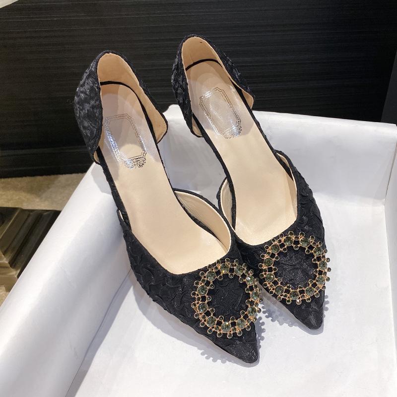 New Classic Style Crystal High Heels Women's French Stiletto Low-Cut Women's Shoes