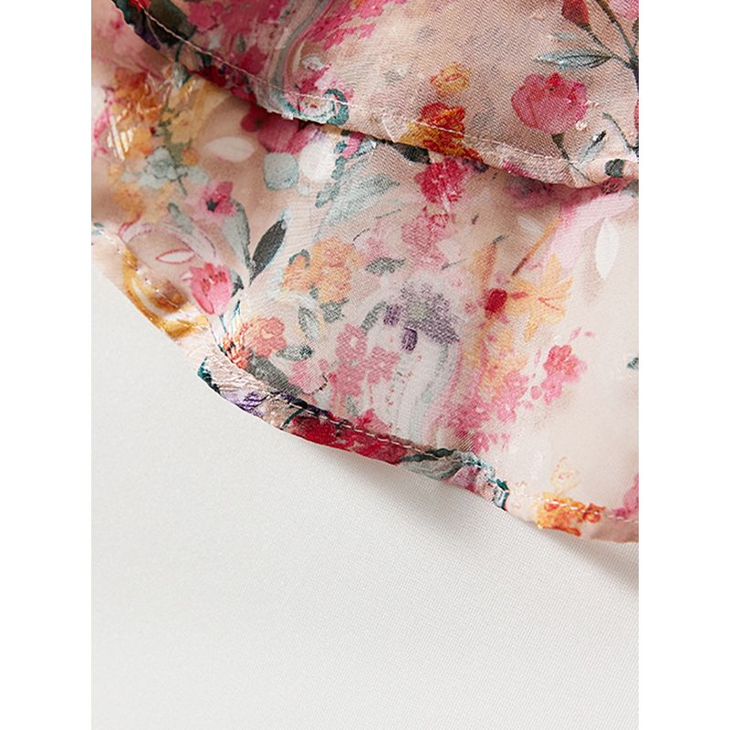 Large and Medium National Style Travel Shirt! Goddess Digital Print Organza Plate Buckle V-neck 3/4 Sleeves Loose Swing T-shirt Loose