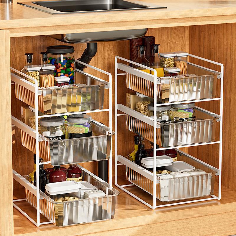 Kitchen storage rack, sink, storage rack, floor to ceiling household layered cabinet rack, multifunctional pull-out sink