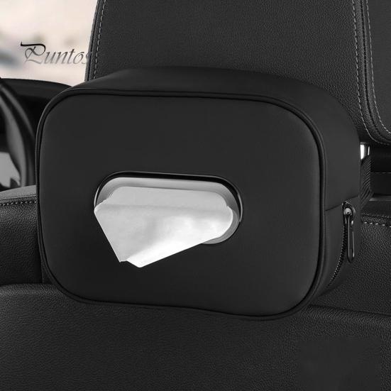 Car Tissue Holder Storage Box Zipper Closure Solid Color Easy To Clean Hanging Paper Towel Storage Box Car Interior Decor