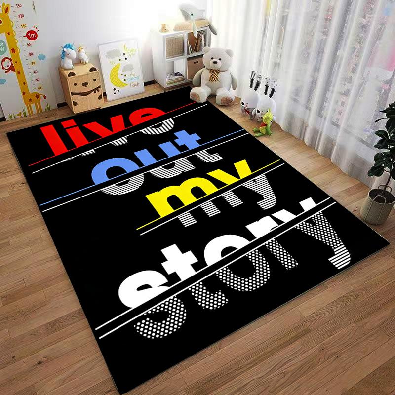 "Modern Black Carpet with 'Live Out My Story' Bold Text Design" Suitable for use as an anti-slip for living room bedroom sofas