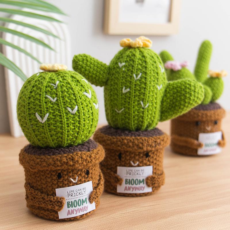 Crochet Cute Emotional Support Knitted Positive Energy Cactus Doll Home Decor Handmade Kintted Pumpkin Ghost Doll Halloween Gift