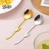 Glossy Metal Cutlery Tulip Shaped Stainless Steel Spoon, Long Handle Coffee Ice Cream Scoop Dessert Serving Spoon with Hanging Hook, Kitchen Flatware
