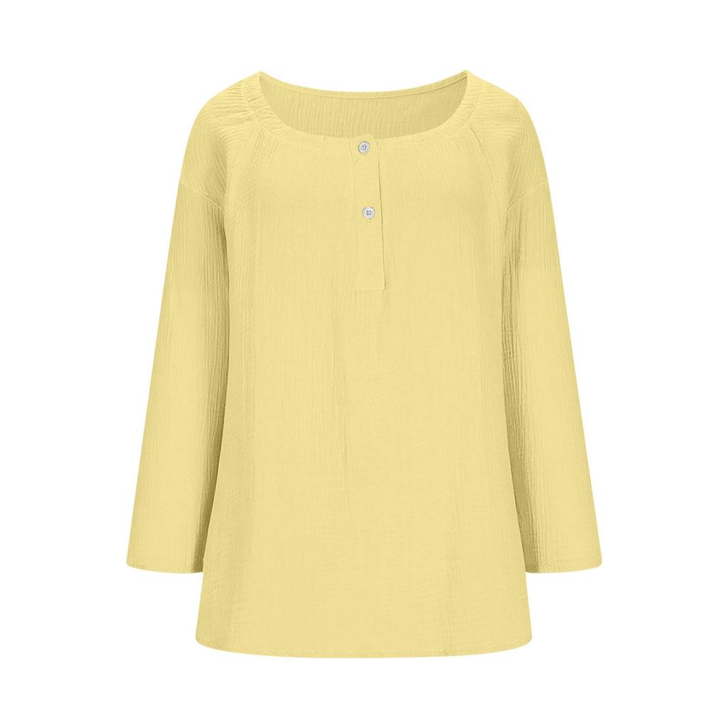 Women Long Sleeve Cotton Shirts Casual Button Loose Tops