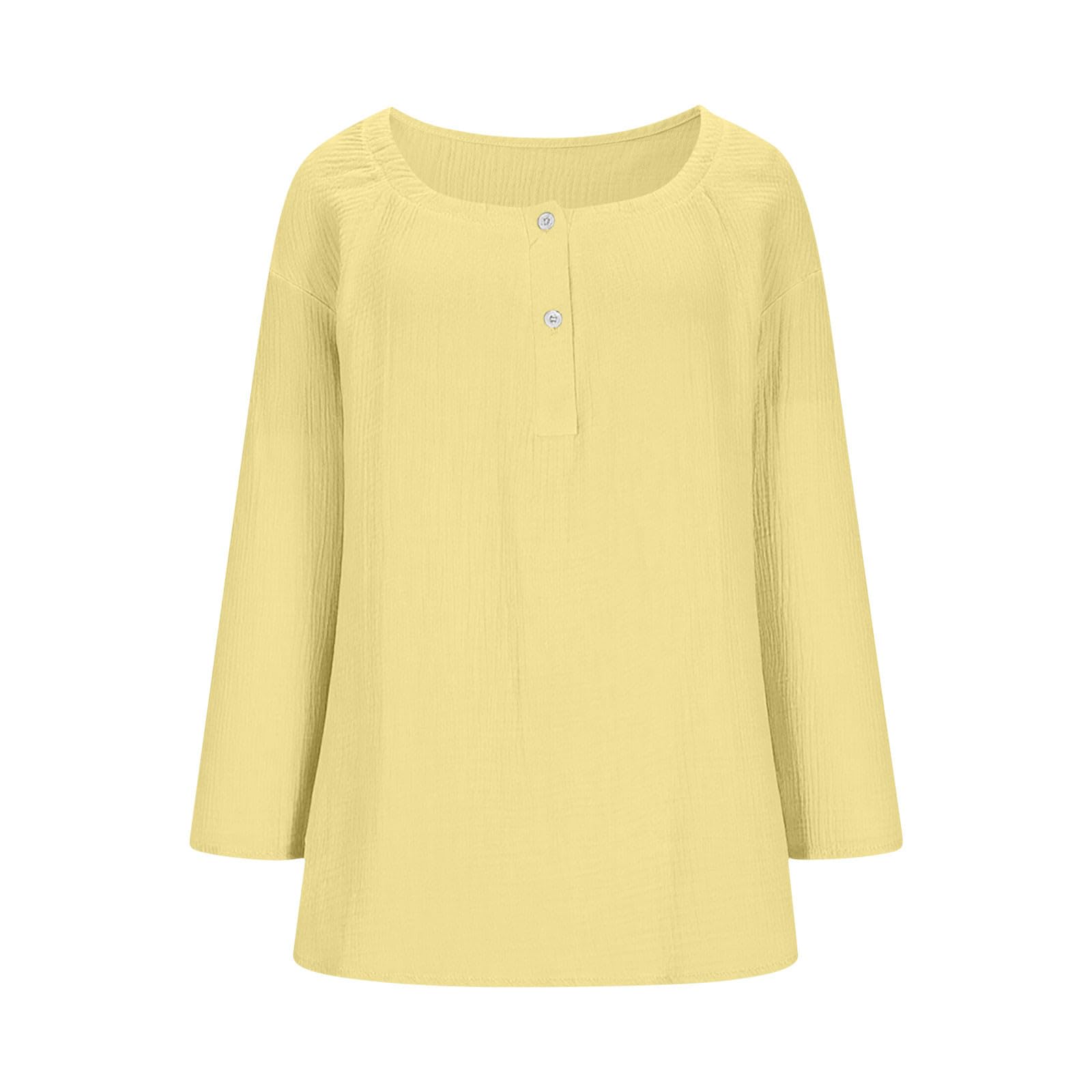 

Women Long Sleeve Cotton Shirts Casual Button Loose Tops XL жовтий