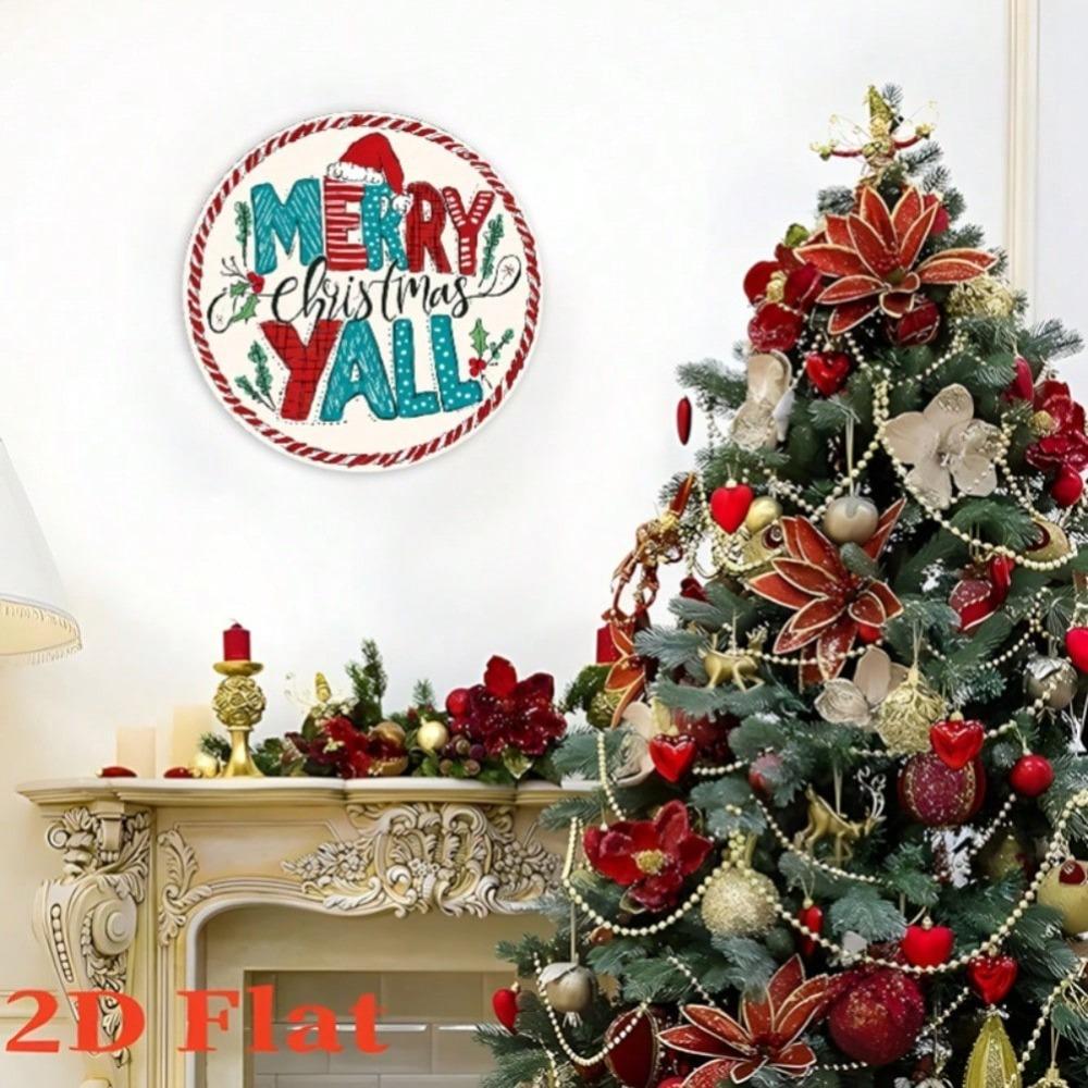 Large Round Merry Christmas Metal Wall Decor Indoor Outdoor Holiday Decoration Easy Hang