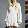 French Style Velvet Lantern Sleeve Ruffle Lapel Shirt Dress for Women (2026 Model)