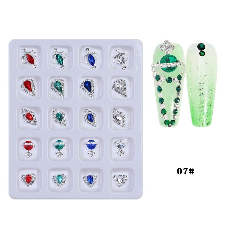 20Pcs/set 3D Nail Jewelry Luxury Alloy Nail Art Rhinestones Shiny Crystal Diamond Gems for Nail Decor Rings Earrings DIY
