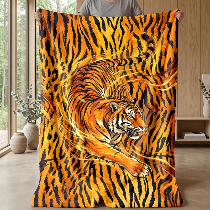 Tiger Spirit Warrior Theme Blanket Lightweight Warm Flannel Blanket Decorative Throw Blanket for Home Decoration