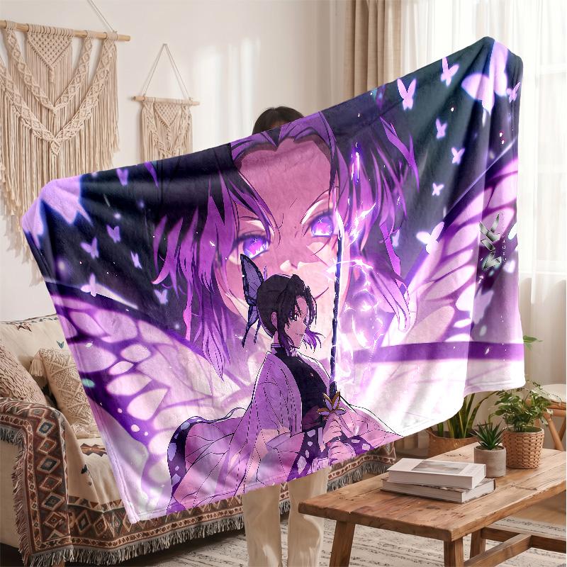 Shinobu Kocho Printed Flannel Blanket, Skin Friendly Warm Throw for Indoor Couch Bed Daily Use