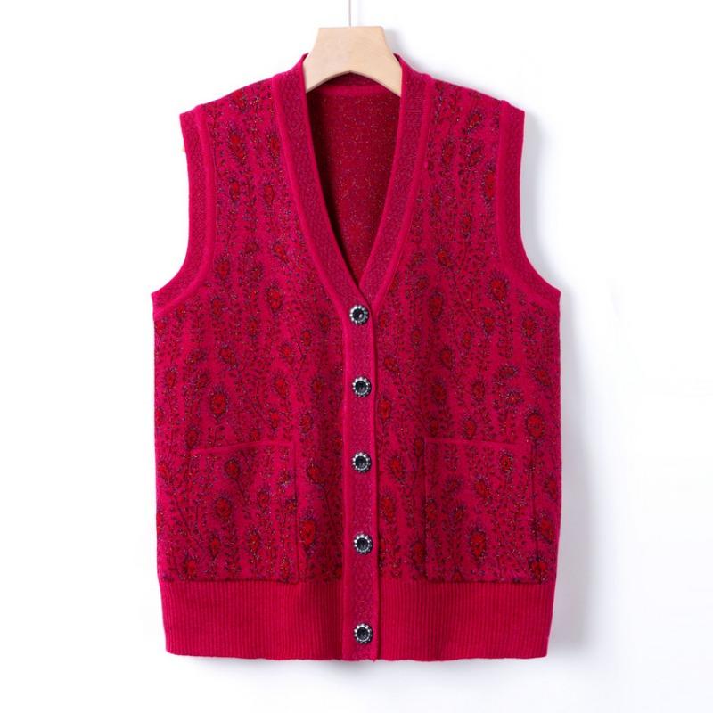 Middle-aged and old women's clothing autumn clothing new knitted sweater grandma autumn sweater vest jacket mom wearing vest top