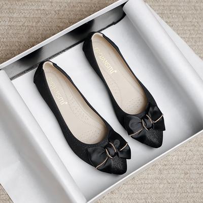 Damenschuhe Frühling Sommer Schleife Einfarbige Ballerinas Zum Hineinschlüpfen Bequeme Spitz zulaufende Schuhe Flache Schuhe Große Größen 34-43 WSH4924