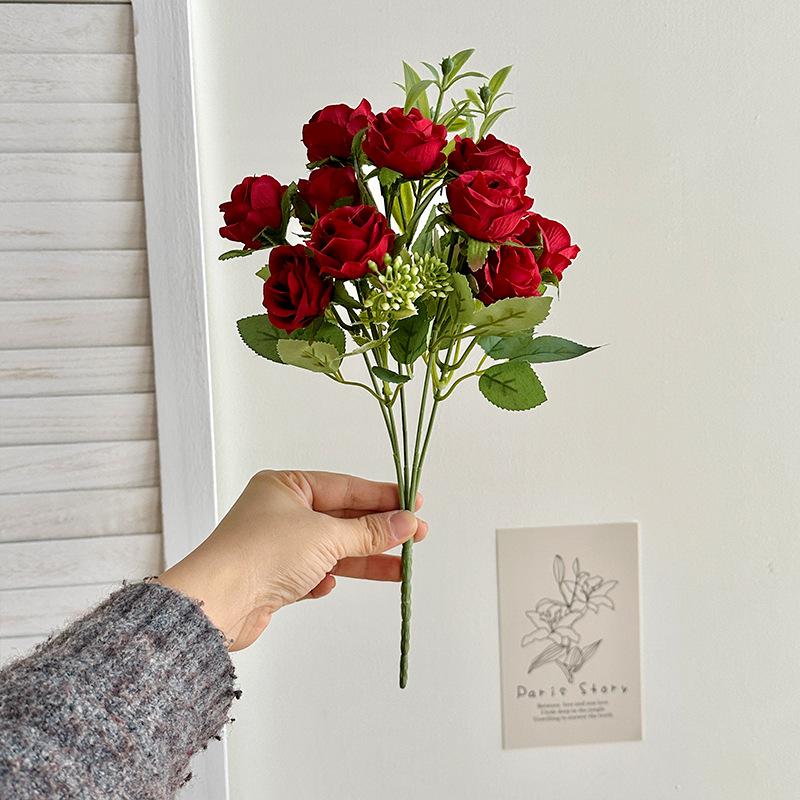 DIY 10 Head Artificial Rose Bouquet Silk Cloth Rose Flower Bundle Artificial Flower Wedding Decoration