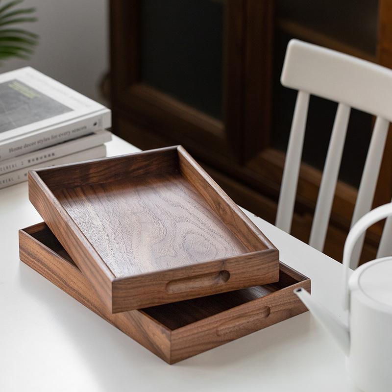 Black walnut tray Japanese style solid wood dry brewed tea tray rectangular household tea cup tray meal dessert plate
