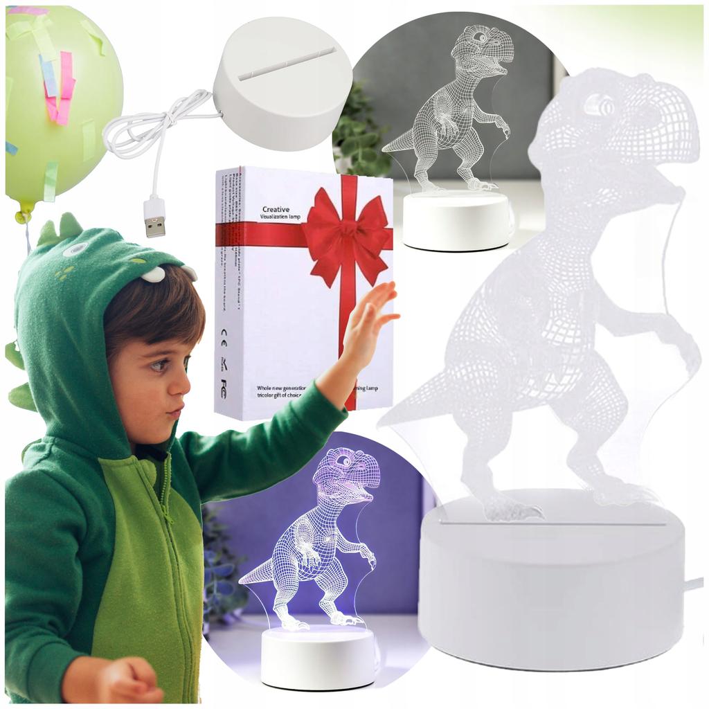 Children's Lamp In the Shape of a Dinosaur LED 3D 3 Light Modes Engraved