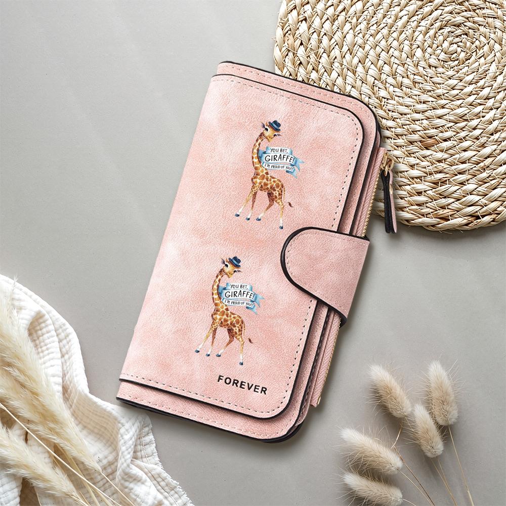 Cute Giraffe Print Long Wallet Forever PU Leather Card Holder Purse for Daily Use