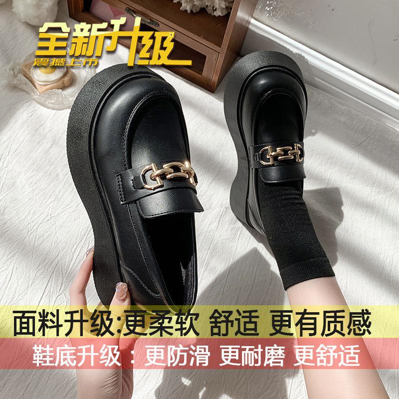 

Женские туфли-лоферы в британском стиле с толстой подошвой, весна 2025, новые туфли-муффины с круглым носком и одной педалью, маленькие кожаные туфли 35