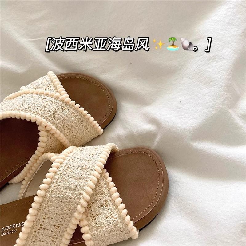 Coconut Grove Walk~! Holiday Style Lazy Woven Slippers Summer Wear Breathable Beach Word Cool Slippers Tide