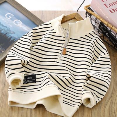 Boys Stripes Sweatshirt Coats Spring Autumn Girls Casual Pullover Big Kids Clothing Lapel Zipper Tops Children Sportswear