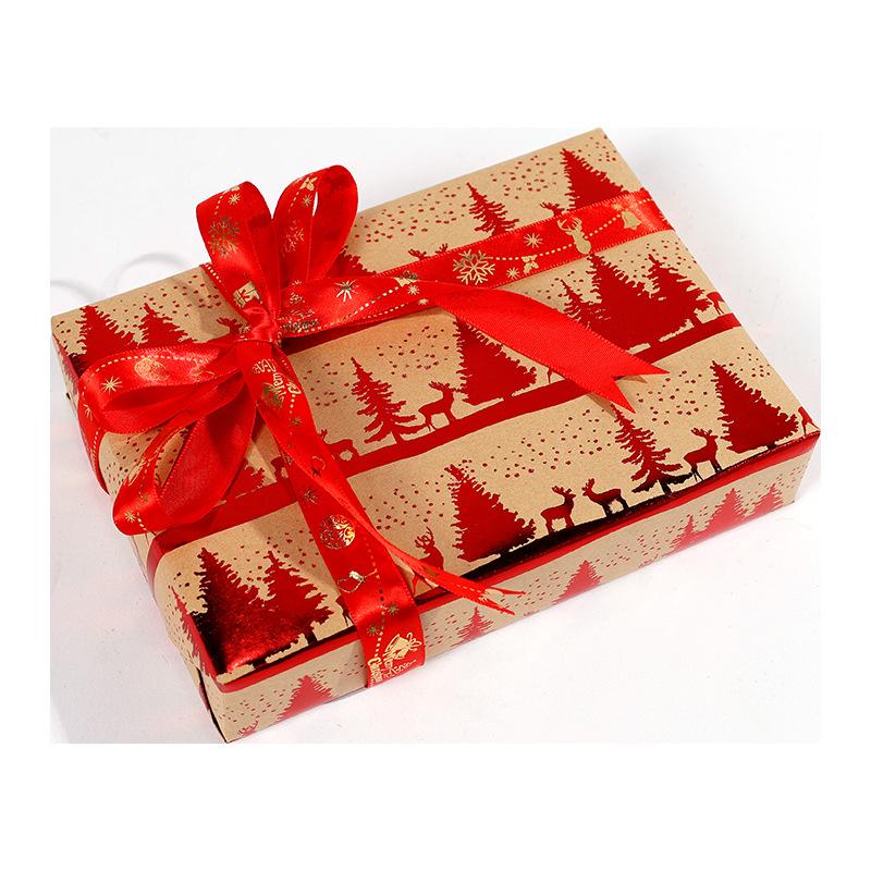 Kraft Paper Roll Hot Stamped Red Gold Packaging Paper Hot Stamping Wrapping Paper Retro For Gift Wrapping Christmas Holiday