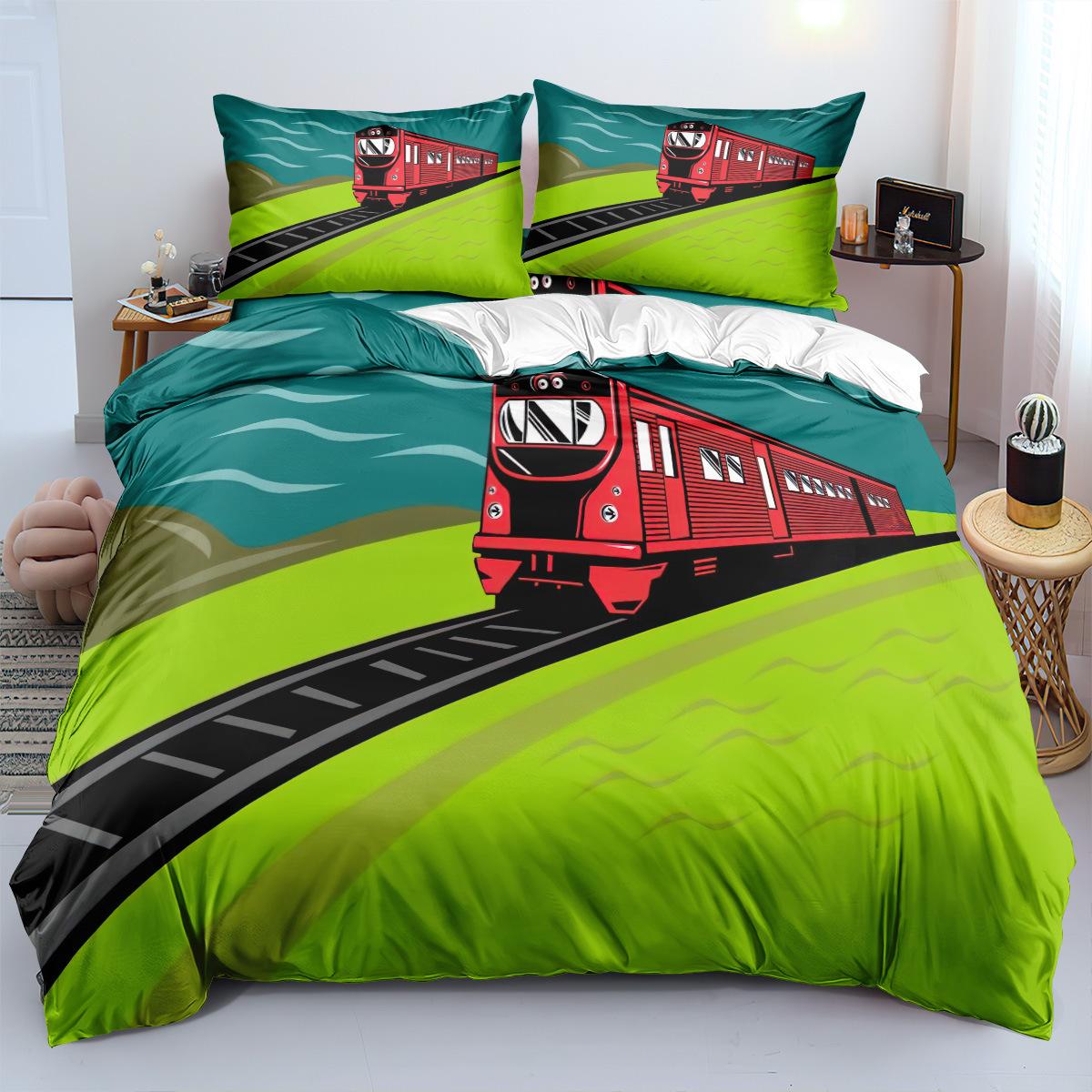 

Children S Cartoon Train Series Digital Printing Three-Piece Set 3D Grinding Three-Piece Set 150 * 200 three-piece set