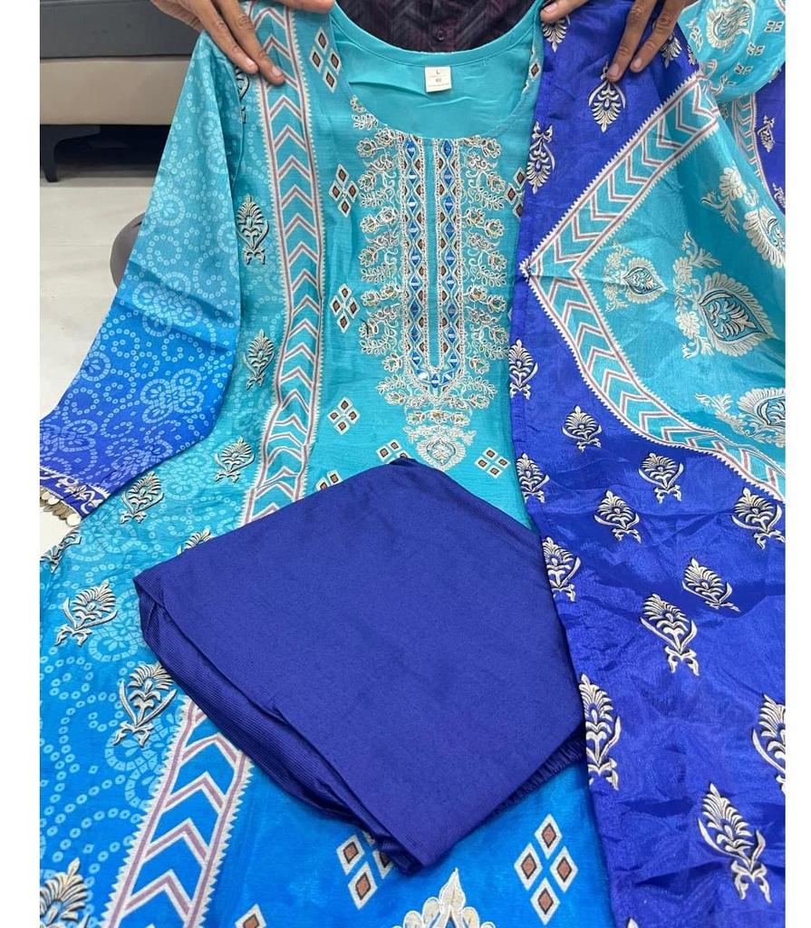 Wunderschönes Designer Chinon Kurti Set Damen Bollywood Partykleidung Kurta Hose Dupatta Set Salwar Kameez