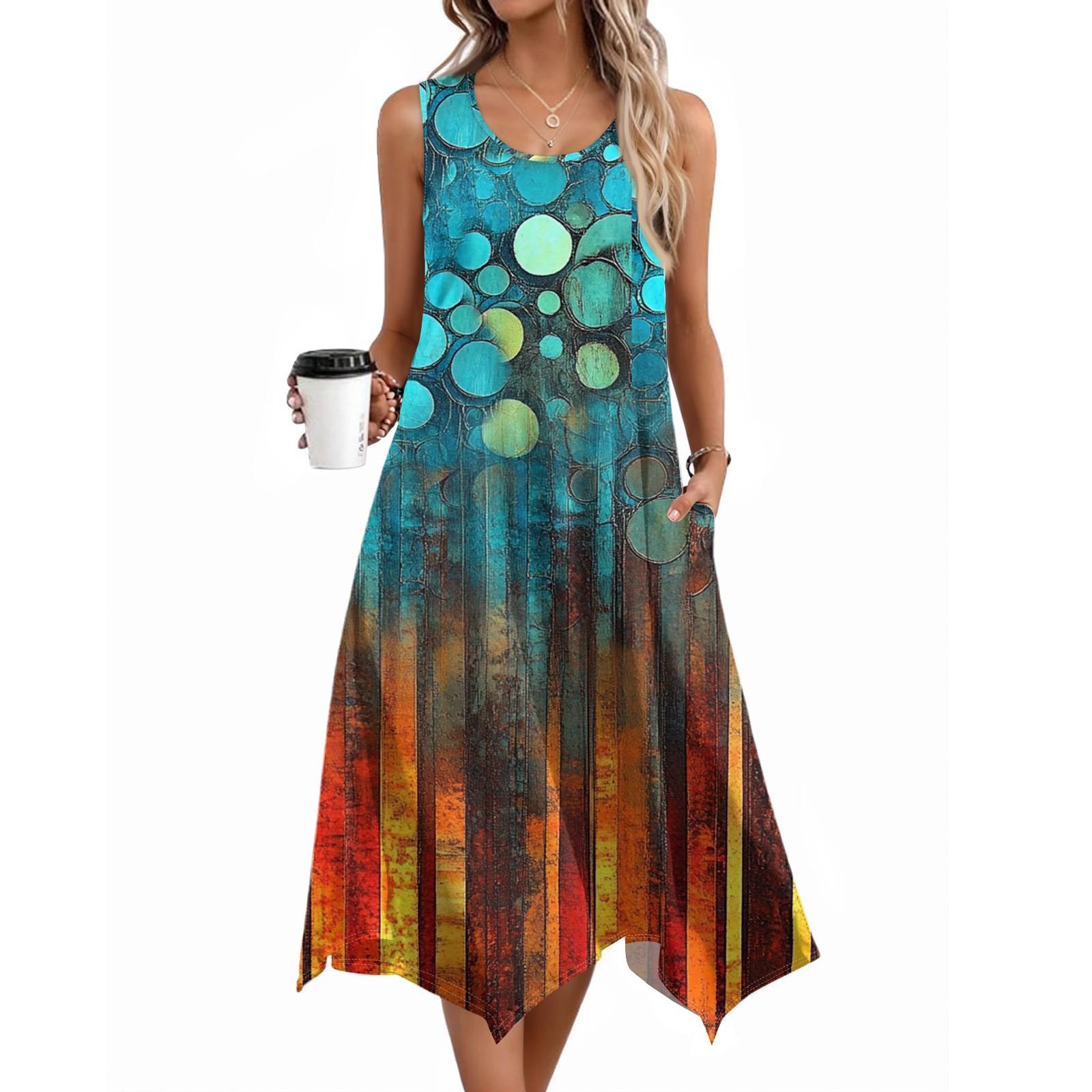 

Женское повседневное платье на лето, платье-майка, свободное пляжное платье с карманами, расклешенный миди-сарафан L синий