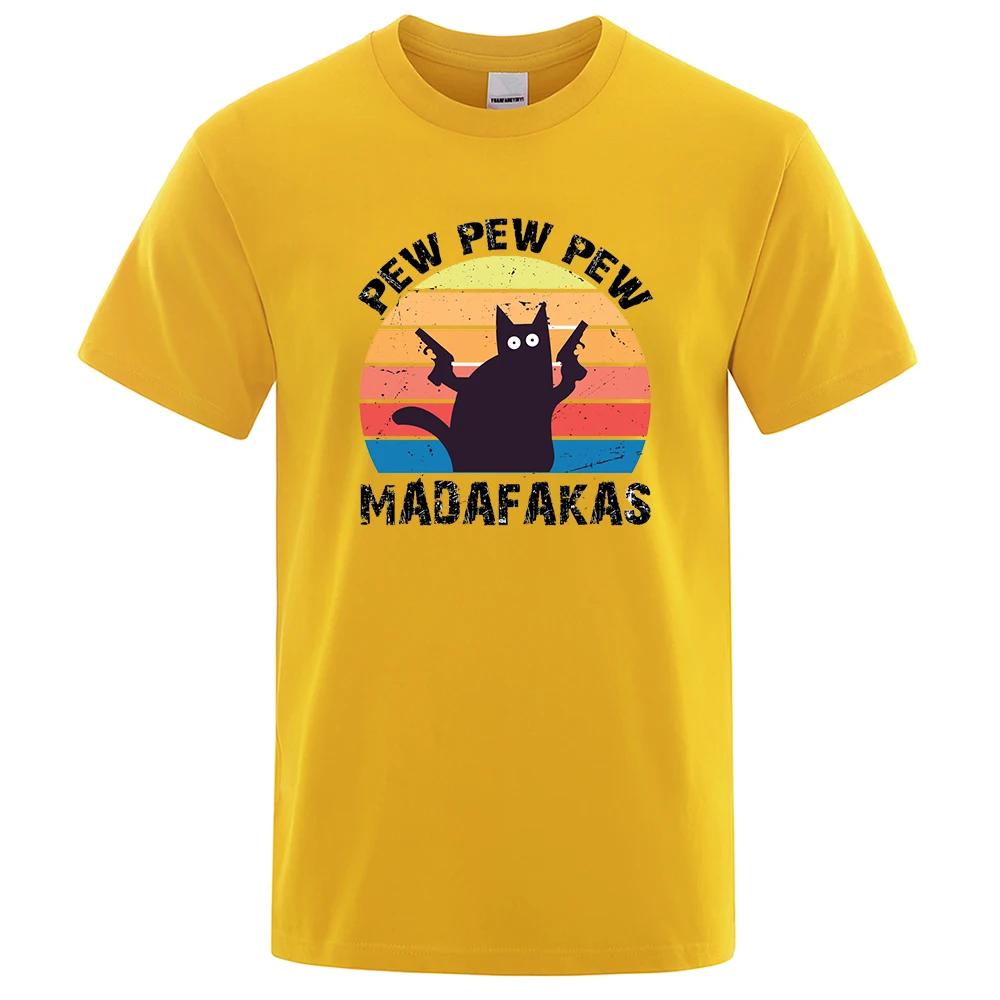 

Pew Pew Madafaks Cat Personality Мужские топы, свободные хлопковые футболки, летние уличные футболки, модные дышащие футболки для мужчин XXXXXL жёлтый
