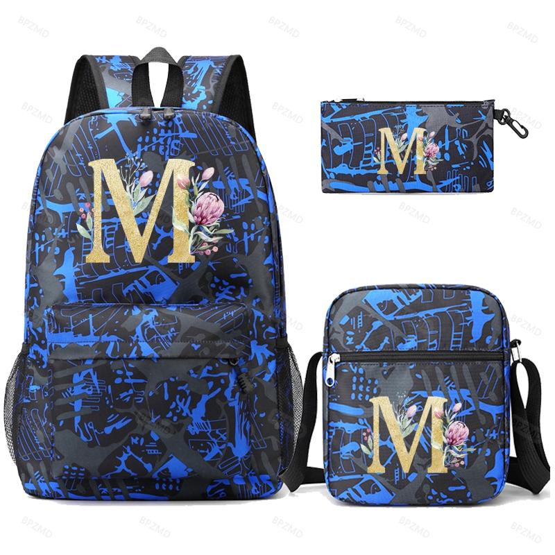 

26 англійських літер, блакитний рюкзак із 3 предметів Back to School Bookbag, косплей, полотно для хлопчиків і дівчаток, дитячий шкільний рюкзак, дорожня сумка