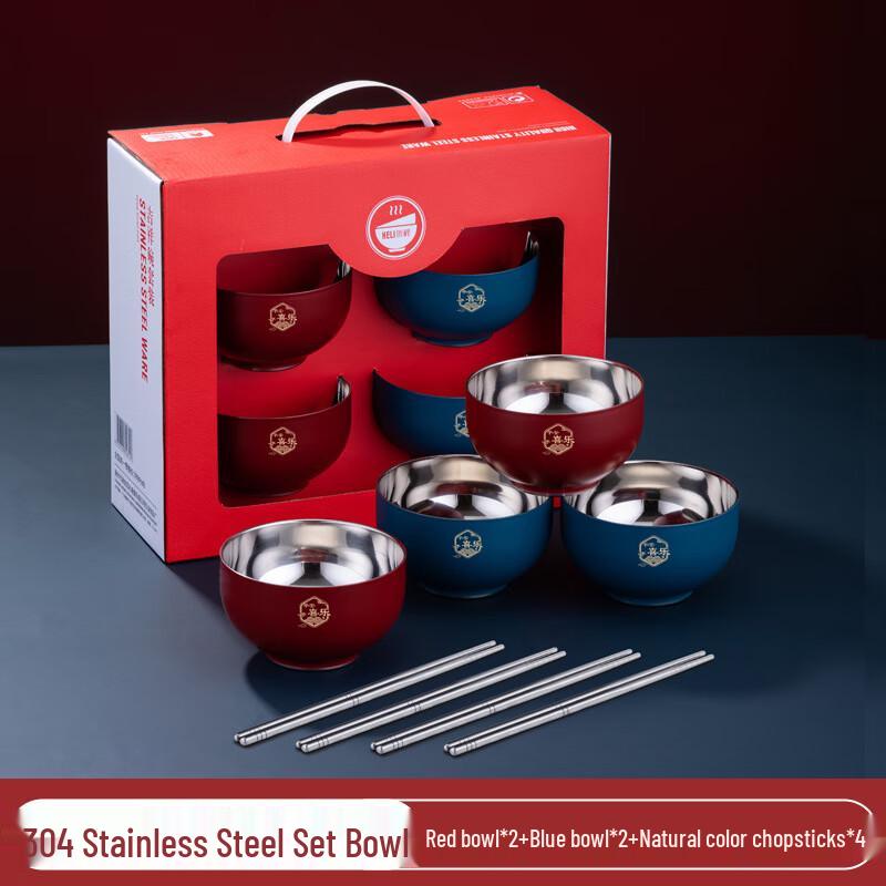 Ting Le 304 Stainless Steel Insulated Bowl & Utensil Gift Set