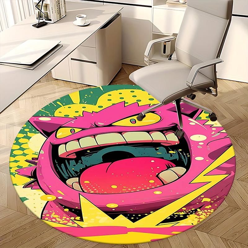 1pc Anime Monster Round Carpet - Office Chair Mat, Non-Slip Rug for Home Decor, Living Room, Bedroom, Game Room