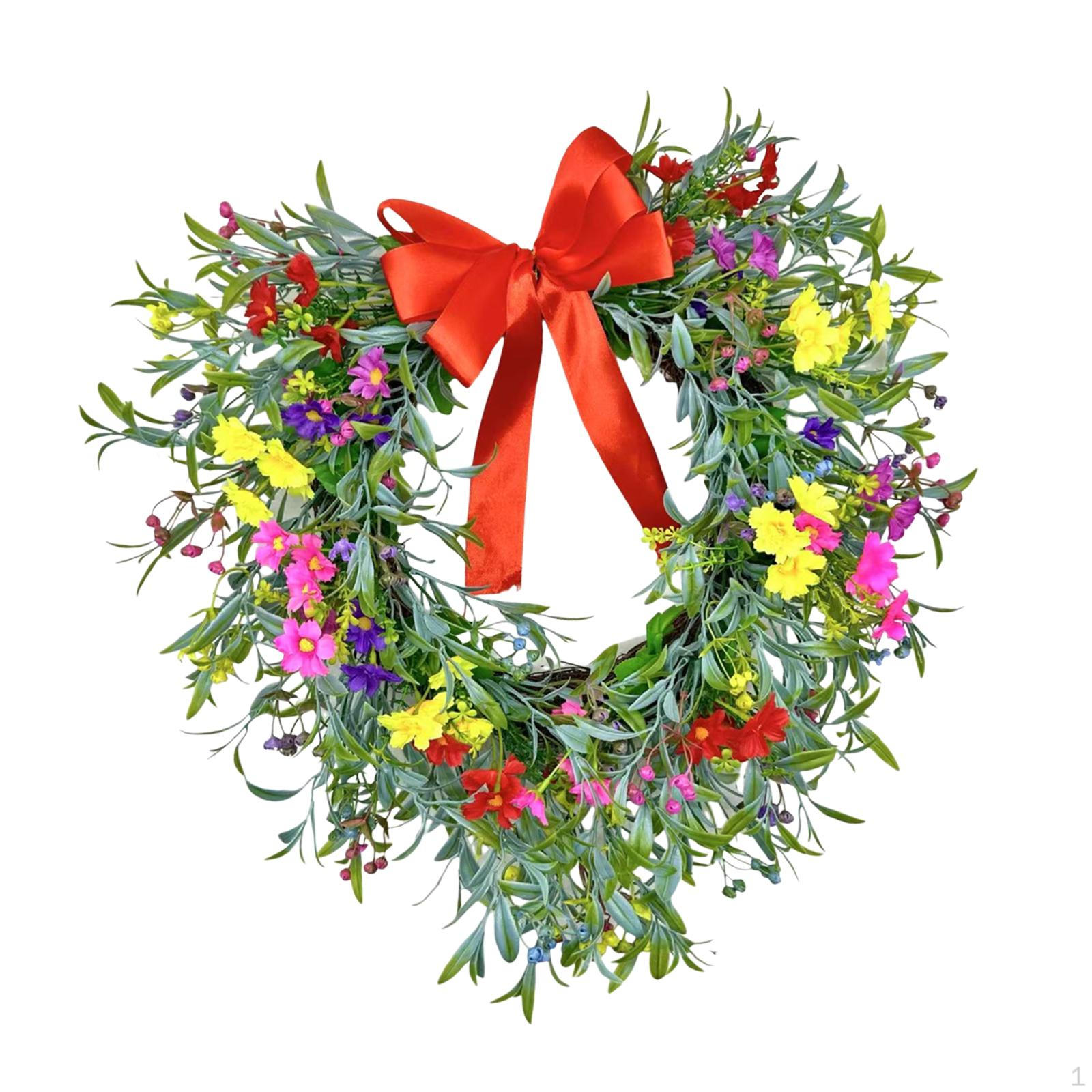 

Wreath with Artificial Flower Garland And Butterfly Bow. Decorative Door for Hanging, красный