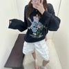 Wool Blend Floral Letter Pattern Round Neck Loose Sweater