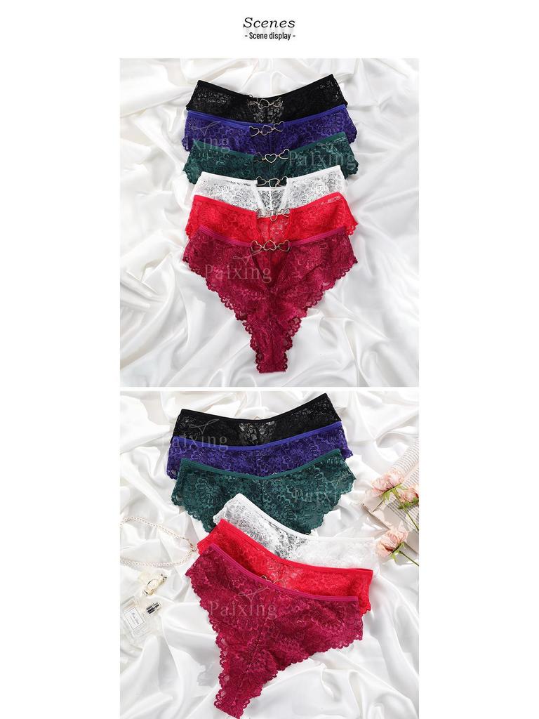 Černé krajkové kalhotky T-string se středním pasem a pohodlným výkrojem - Sexy dámské spodní prádlo plus size