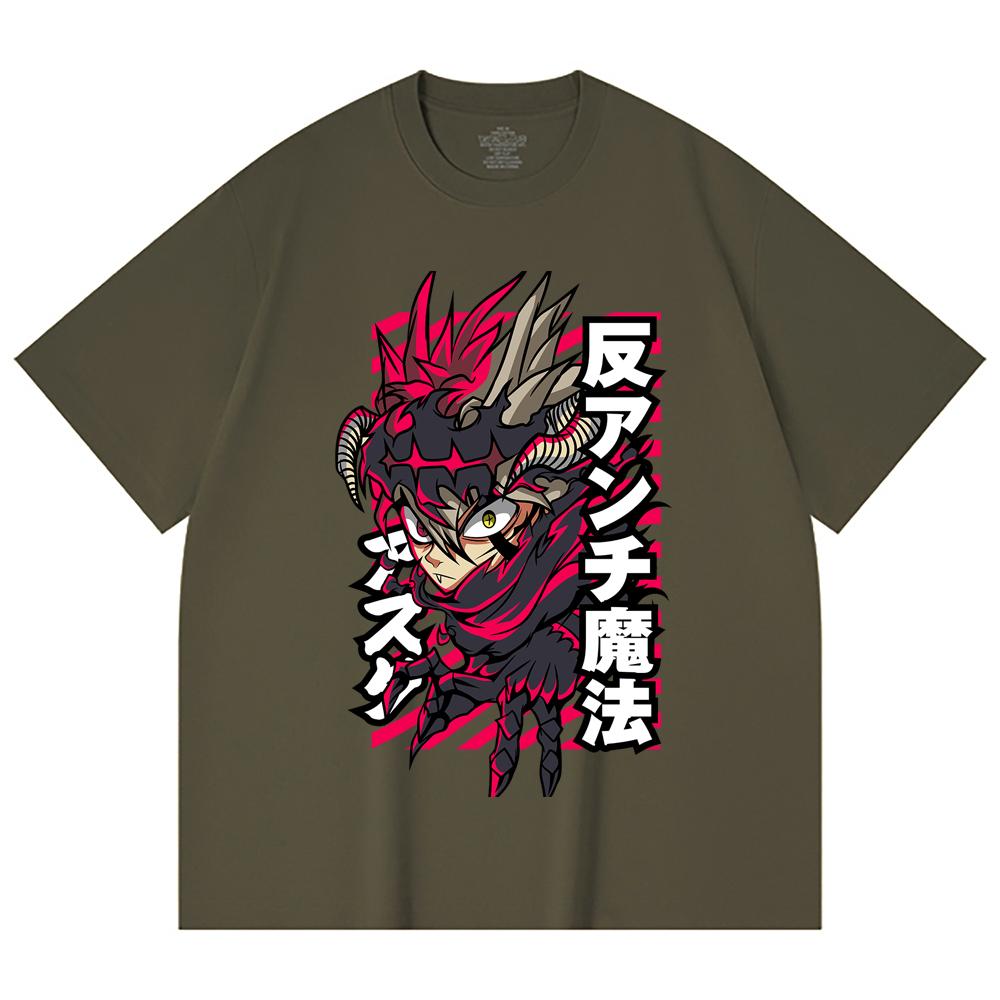 230 Gsm 100% Cotton Black Clover V5 Asta Demon Print Unisex Heavy Cotton T Shirt