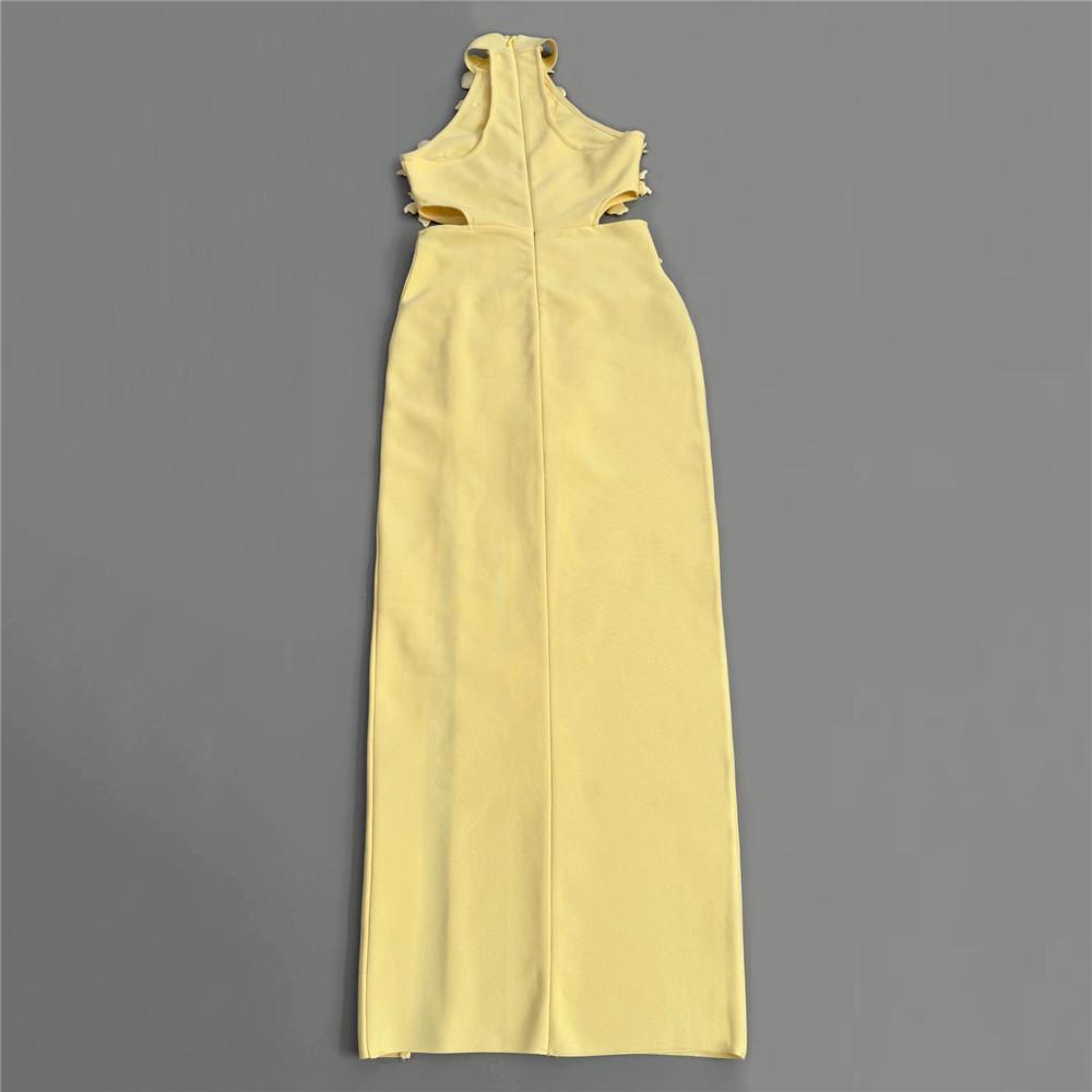European & American 3D Floral Halter Sleeveless Bandage Party Dress