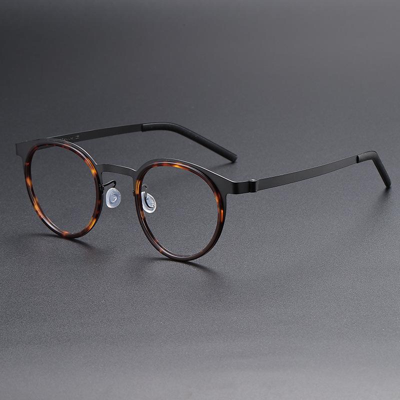 Ultra-Thin Vintage Oval Glasses Frame Titanium+Acetate Fiber Screwless Hinge Design Optical Eyewear