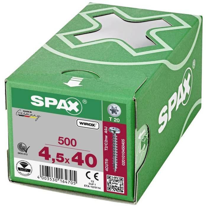 Spax 0201010450405 vis à bois 4.5 mm 40 mm t-star plus acier wirox 500 pc(s)