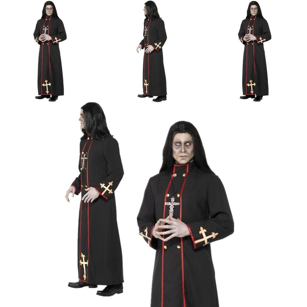 Spooky Black Halloween Priest Costume Robe For Men And Women Cosplay Theater Events