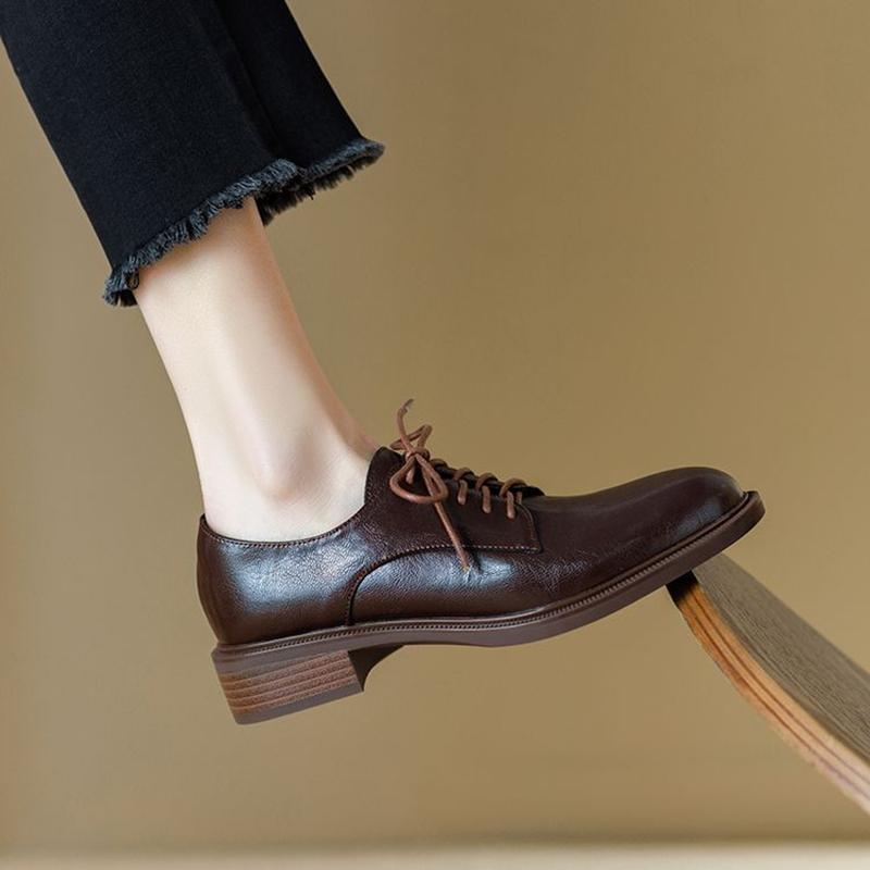 Mode NEU Frühling/Herbst Damen Pumps Runde Zehenpartie Klobiger Absatz Schuhe Prägnante Spaltleder Schuhe für Damen Zum Schnüren Handgefertigte Damenschuhe