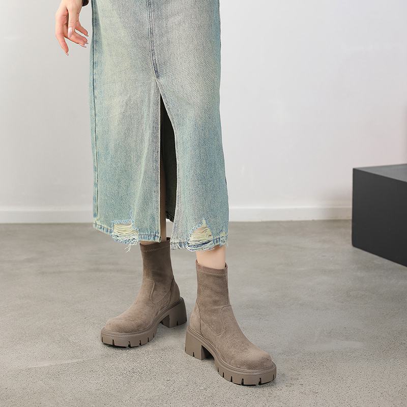 Krazing Pot Flock Round Toe Зимние толстые каблуки Современные короткие женские ботинки — фото 5