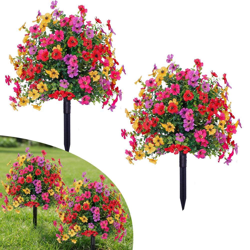 2pc Artificial Ball-Shaped Multicolor Flower Bush with Ground Stake for Garden Patio Flower Bed Yard Outdoor Party Decor