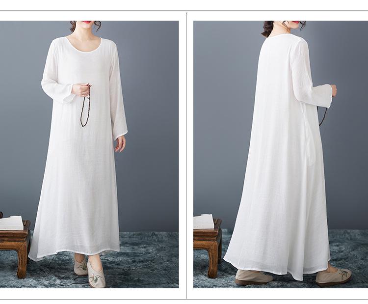 Zen Linen Double Layer Long Dress for Women - Literary Retro Style