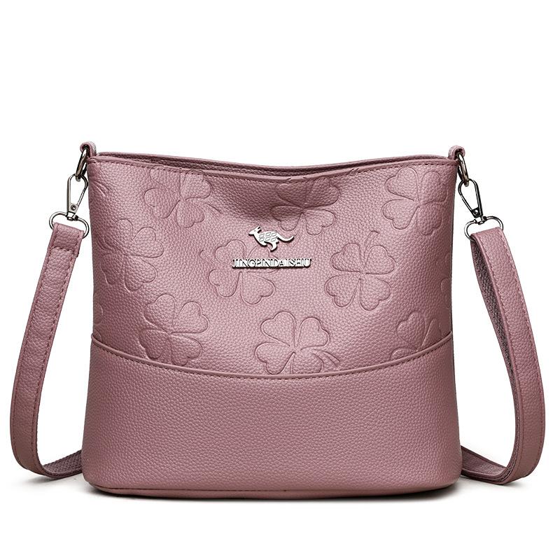 Women's Fashion Soft Leather Bucket Bag Large Capacity Shoulder Crossbody Bag For Middle-Aged Ladies