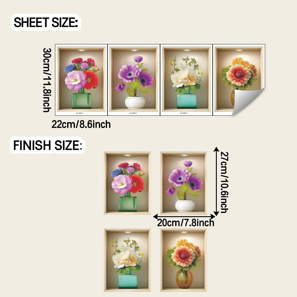 

Четырехпанельная картина с имитацией ваз с цветами для кабинета, гостиной, домашнего фона и наклейки для украшения стен