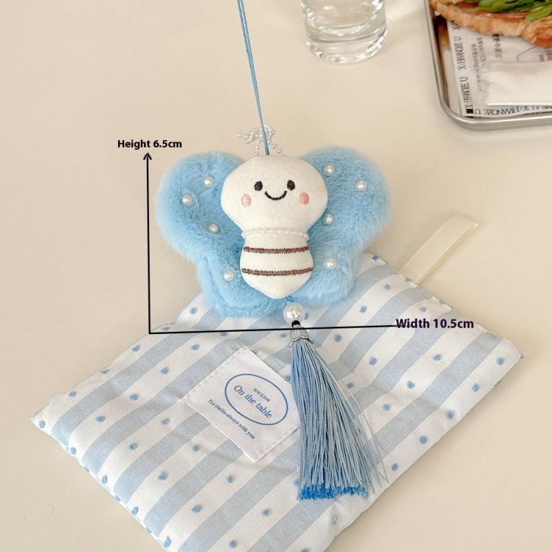 Cute Cartoon Plush Bee Tassel Keychain Pendant Butterfly Pearl Backpack Car Decor Pendant Hanging Chains Accessories Gifts