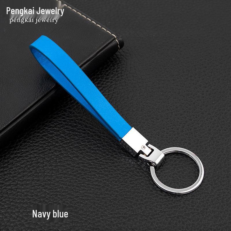 

Простой брелок для ключей от машины из ПУ кожи, подвеска и кольцо-пряжка темно-синий