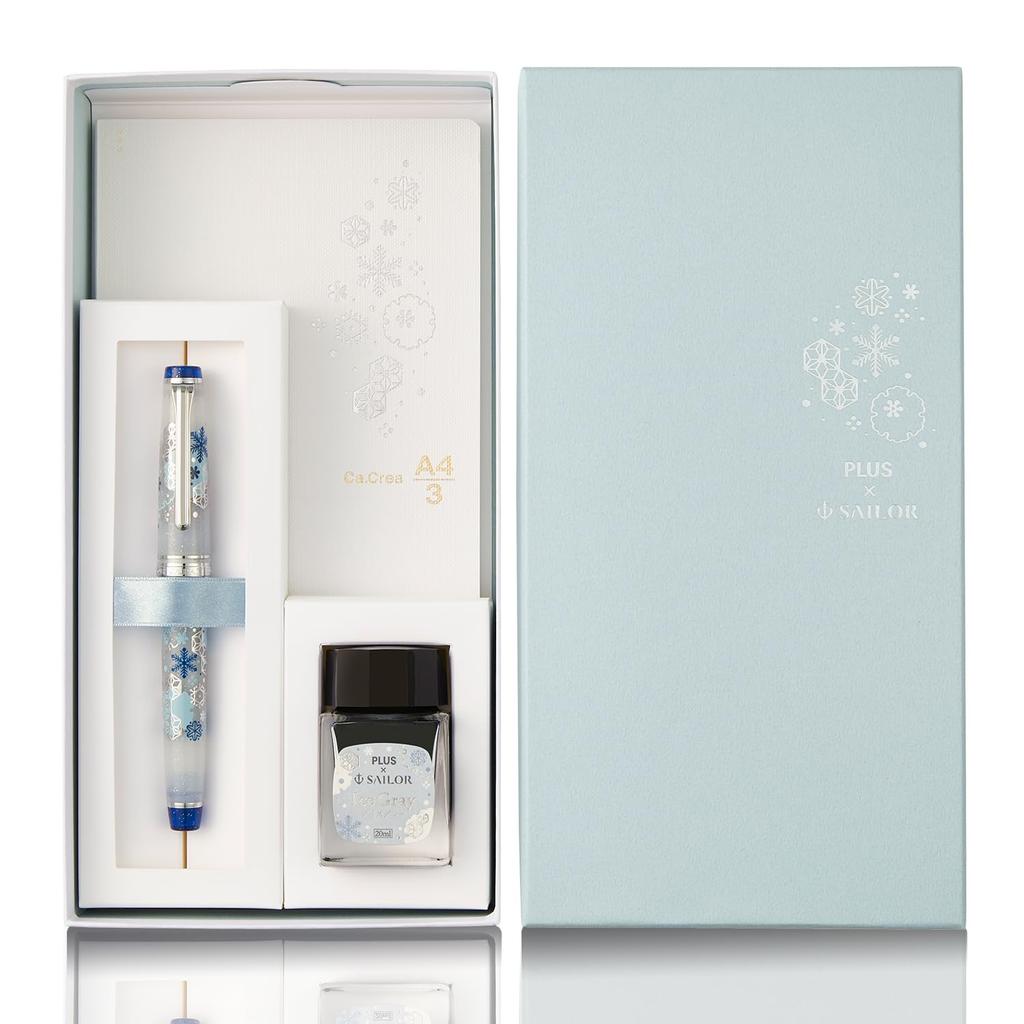 Plus Sailor Fountain Pen Memo Pad Premium Cross x Professional Gear Slim First Snow Limited Set Nib 14k Medium Fine Ka.Crie (MF) 10-8827-310 86-097